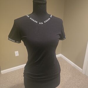 Guess Black Short Sleeve Tee with Branded Neck and Sleeve Trim